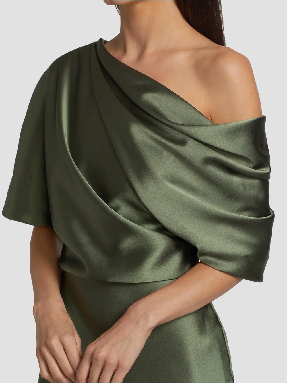 Amsale Elegant Emerald Green One-Shoulder Evening Gown - Picture 5 of 11